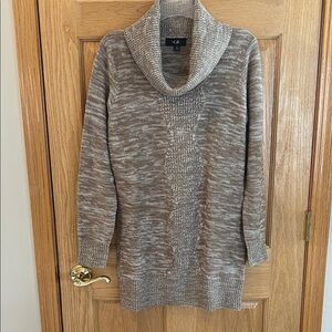 AGB - Taupe Cowl Neck Long Sweater - Tan & Cream - Medium